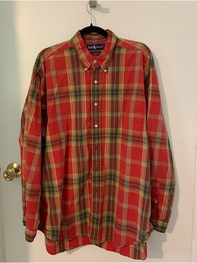 Ralph Lauren Red and Green Plaid Button-Down Shirt XL